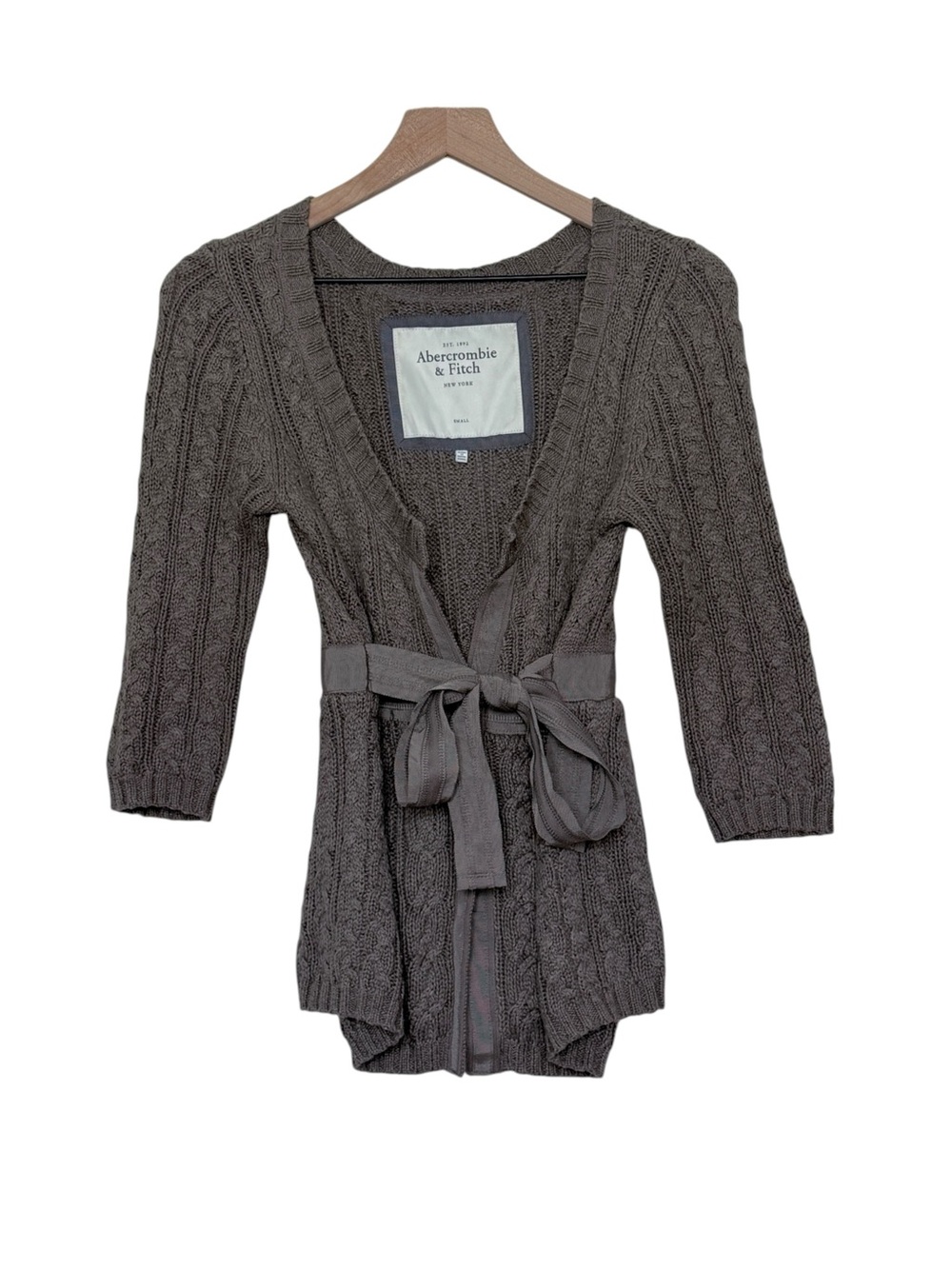 Vintage Y2K Abercrombie & Fitch Cable Knit Babydoll Cardigan Sweater Tie Waist S